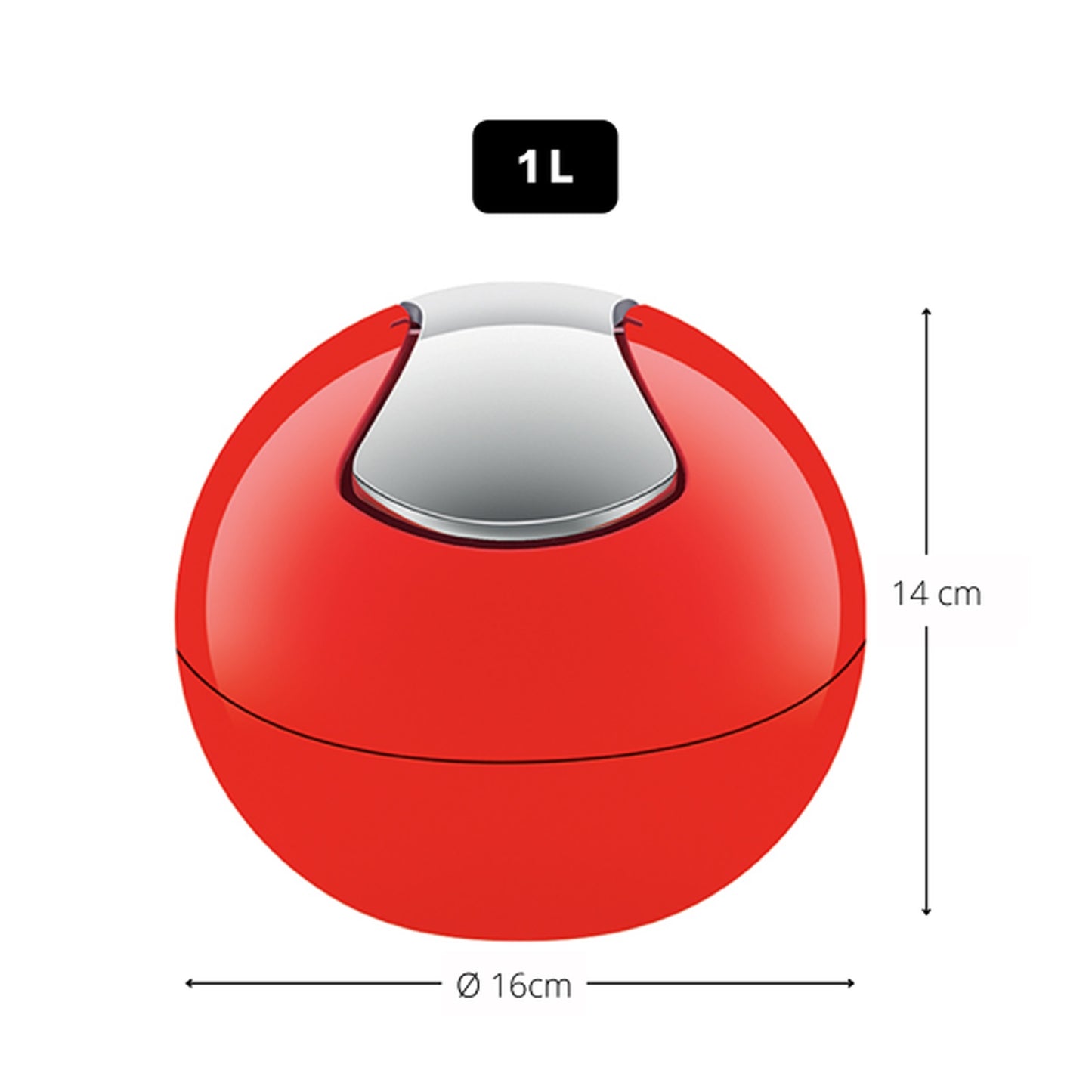 Spirella Colección Bowl, Papelera Ø16 X 14 Cm (1 Litro), Poliestirol, Rojo