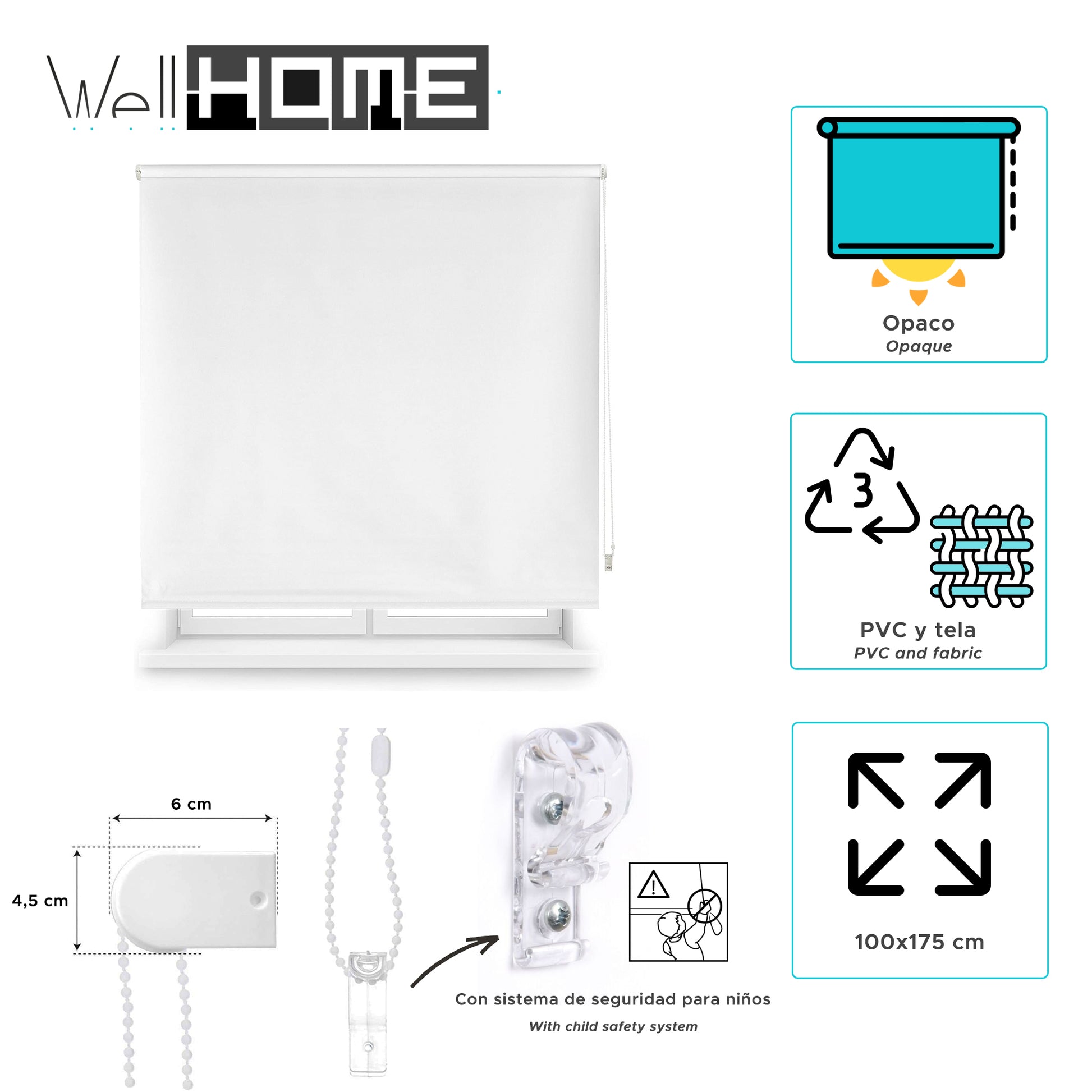 Estor Blanco Roto 100x175cm Enrollable Opaco Wellhome_1