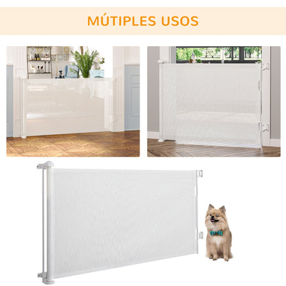 Pawhut Puerta De Seguridad Para Perros Extensible 0-150 Cm Para Escaleras Blanco_5
