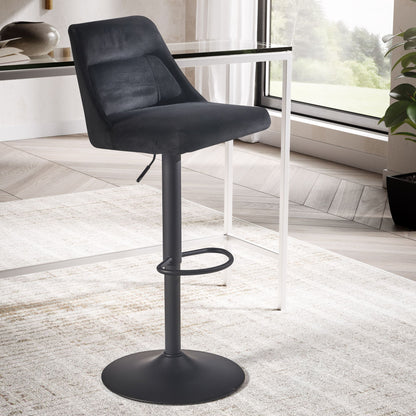 Taburete De Bar, Terciopelo Negro Con Respaldo 86 - 106 Cm_1