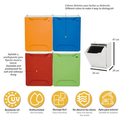 Papelera Reciclaje En Polipropileno Color Azul, Con Depósito 20 L En El Interior