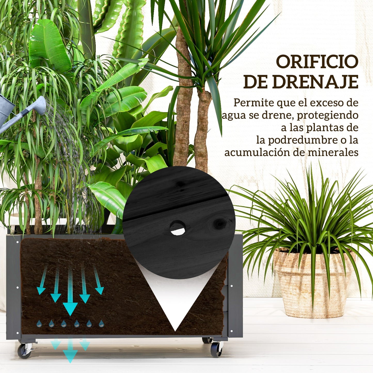 Outsunny Jardinera De Madera Con Ruedas Agujeros De Drenaje 89x48x47 Cm Negro_5