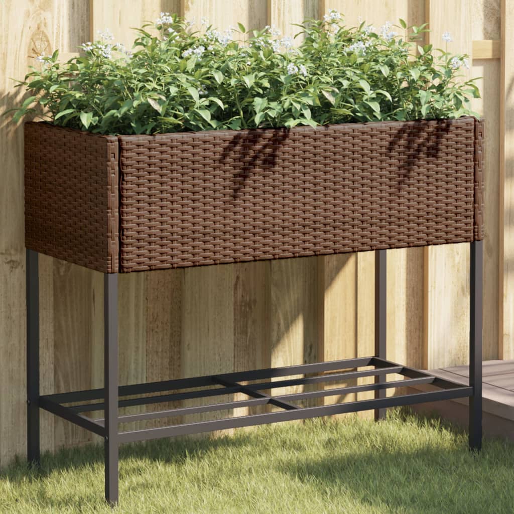 Jardinera Con Estante Ratán Sintético Marrón_1