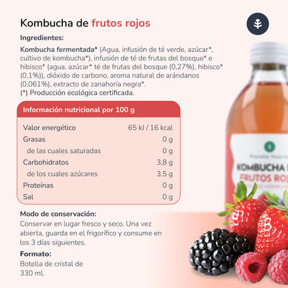 Pack 12x Kombucha ECO Frutos rojos Planeta Huerto 330 ml