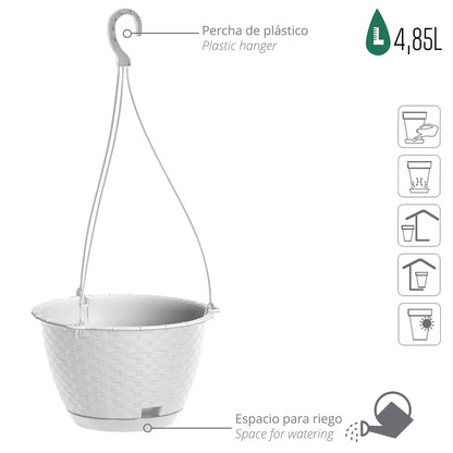 Macetero Colgante Ratolla Round W 4,85l., Dimensiones (mm) 243x243x160, Color Blanco_2
