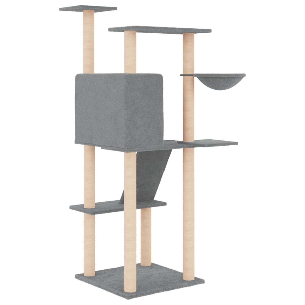 Rascador Para Gatos Con Postes De Sisal Gris Claro 143 Cm_4
