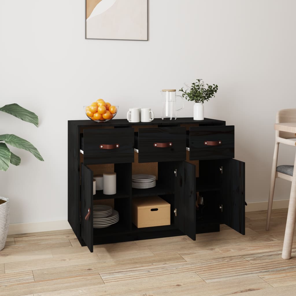 Aparador Madera Maciza De Pino Negro 100x40x75 Cm_2