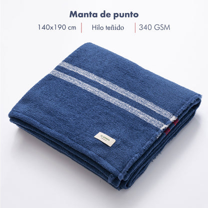 Manta De Punto 140x190cm 340gr Hilo Teñido Color Azul Marino El Ganso_1