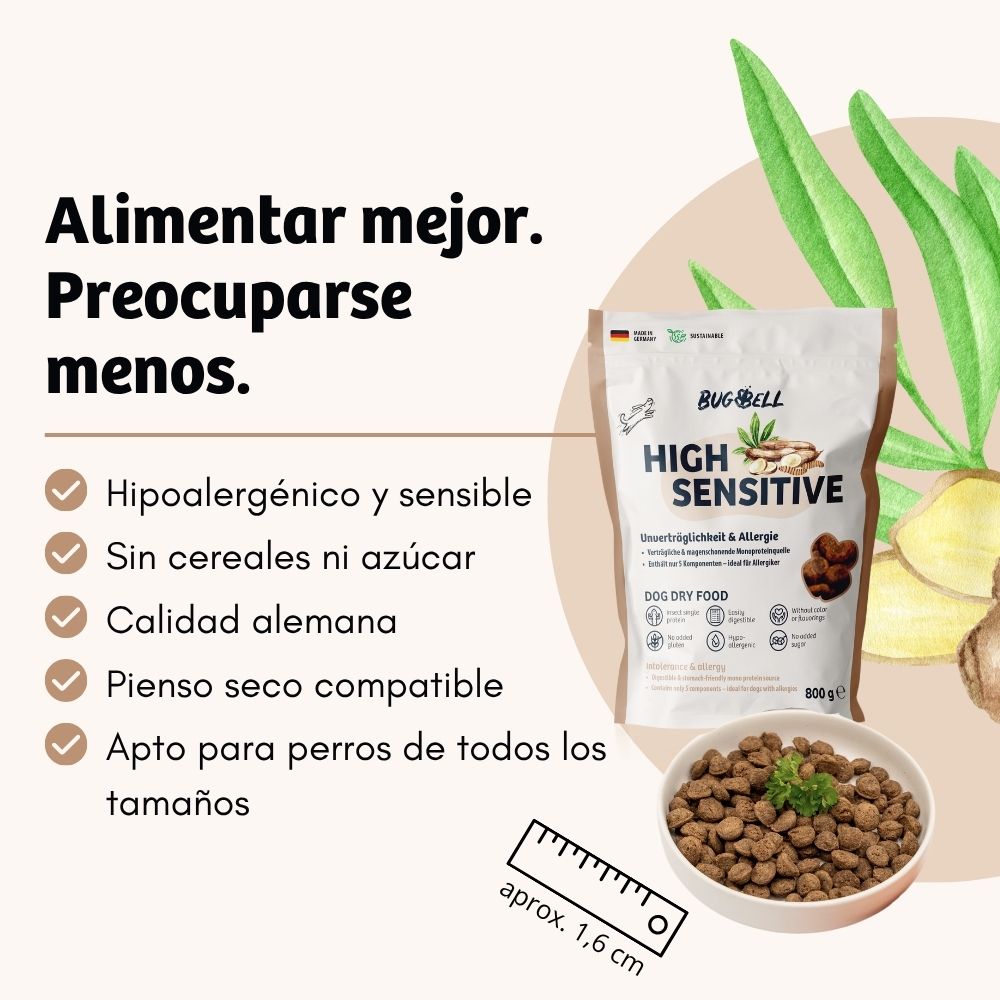 BugBell HighSensitive Pienso – hipoalergénico, sin cereales, con proteína de insecto, tapioca y aceite de lino_1