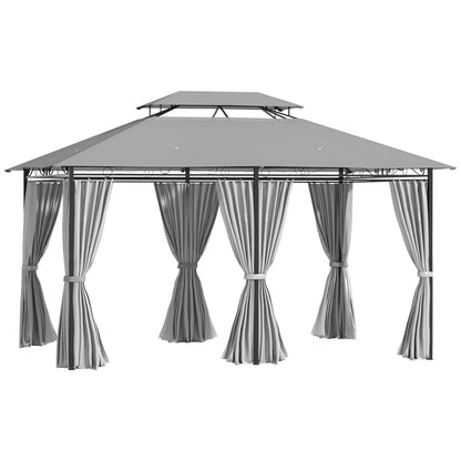 Outsunny Cenador Para Jardín 3x4 M Con Doble Techo Paredes Laterales Gris Oscuro_0