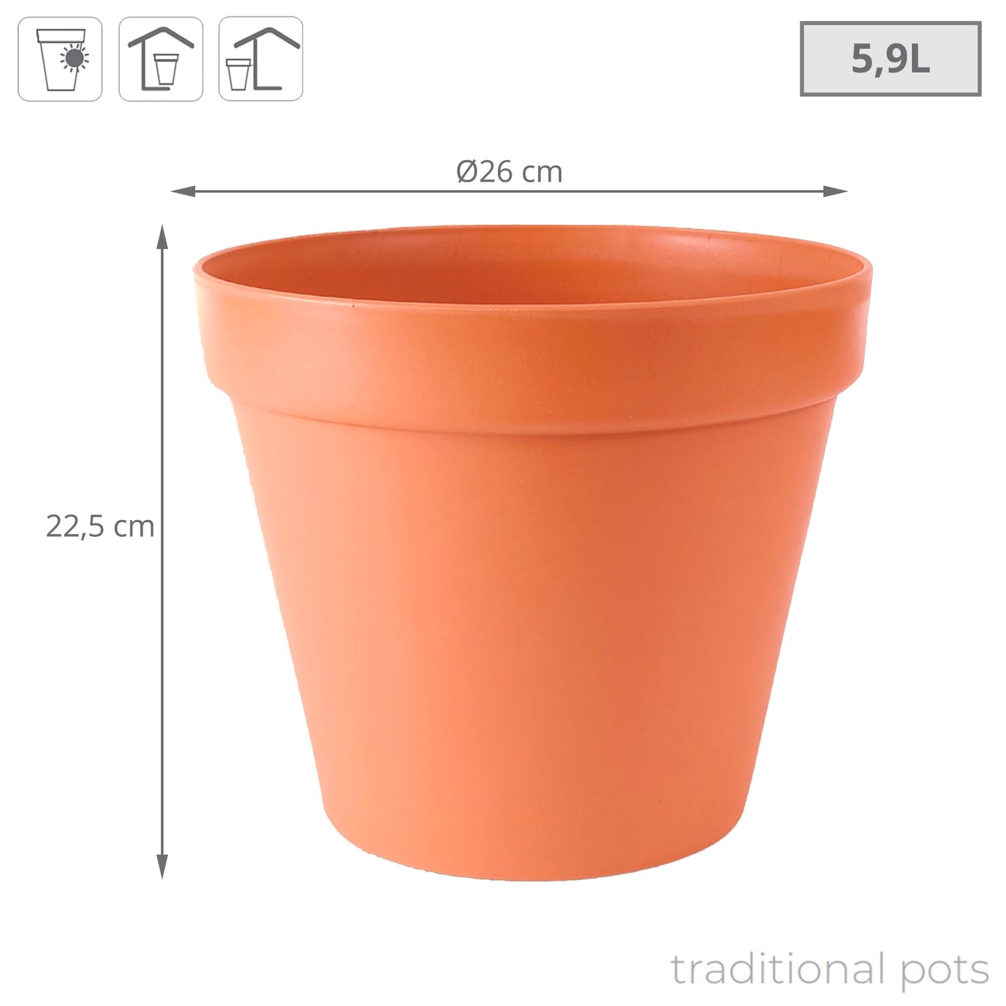 Maceta Glinka 5,9l., Dimensiones (mm) 260x260x225, Color Terracota_2