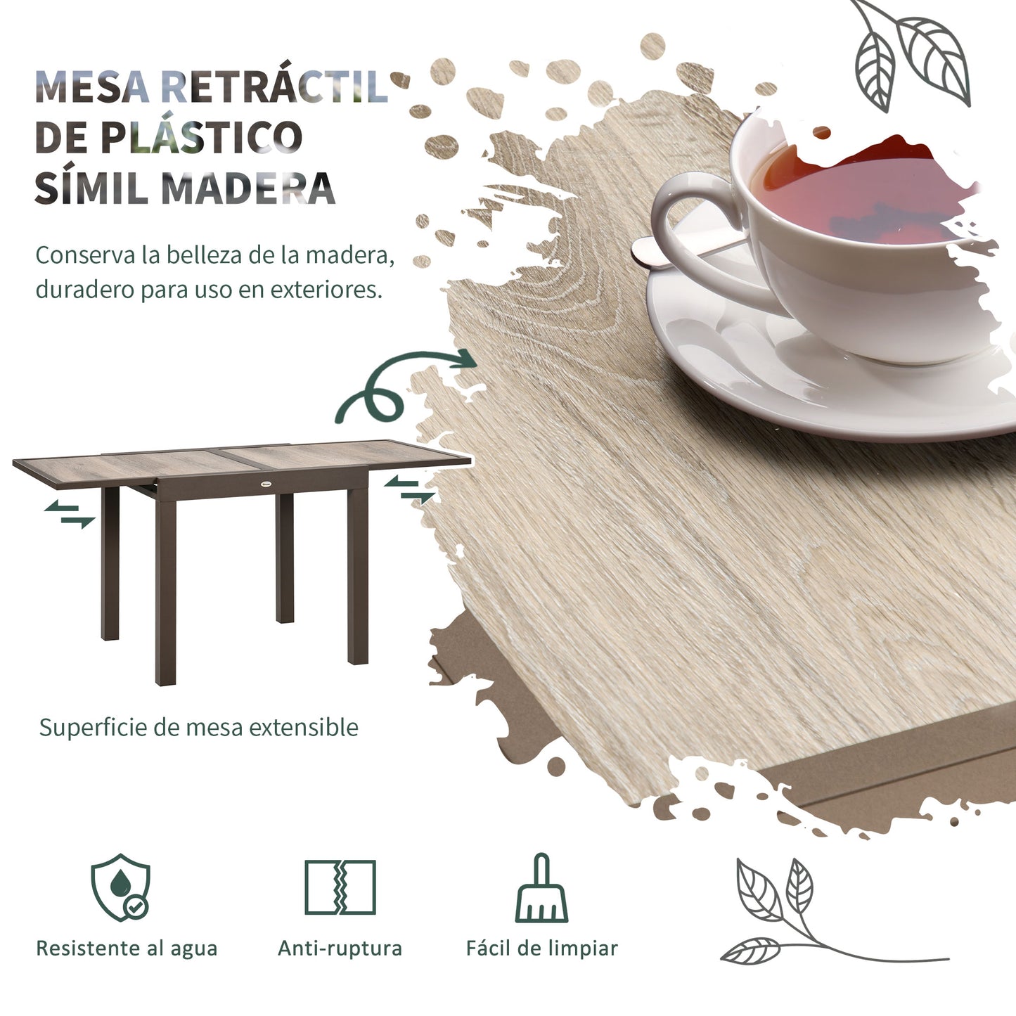 Outsunny Conjunto De Muebles De Ratán De Jardín Con Mesa Extensible Y 6 Sillas_5