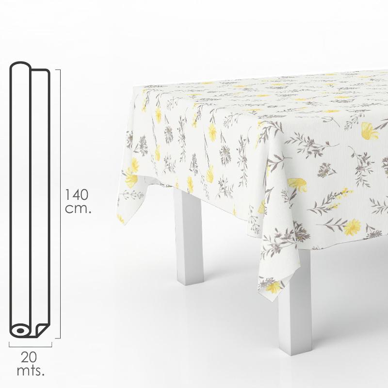 Mantel Hule Rectangular Flores Amarillas. Impermeable Antimanchas Pvc 140 Cm. X 20 Metros. Rollo Recortable. Interior Y Exterior_0