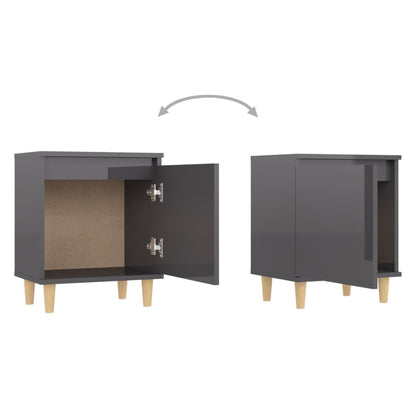 Mesitas De Noche 2 Uds Patas De Madera Gris Brillo 40x30x50 Cm_3
