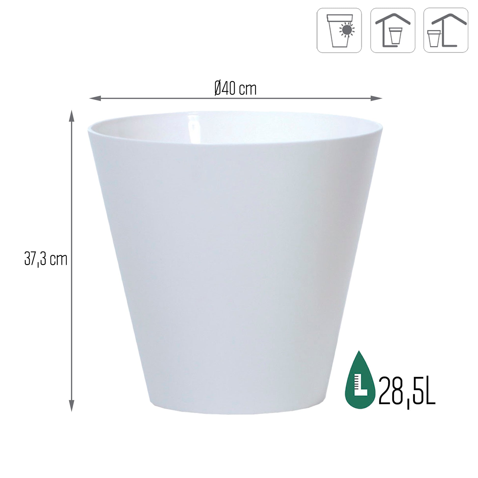 Maceta Tubus 28,5l., Dimensiones (mm) 400x400x373, Color Blanco_2