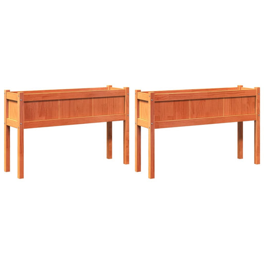 Jardineras Con Patas 2 Uds Madera Maciza De Pino Marrón Cera_0
