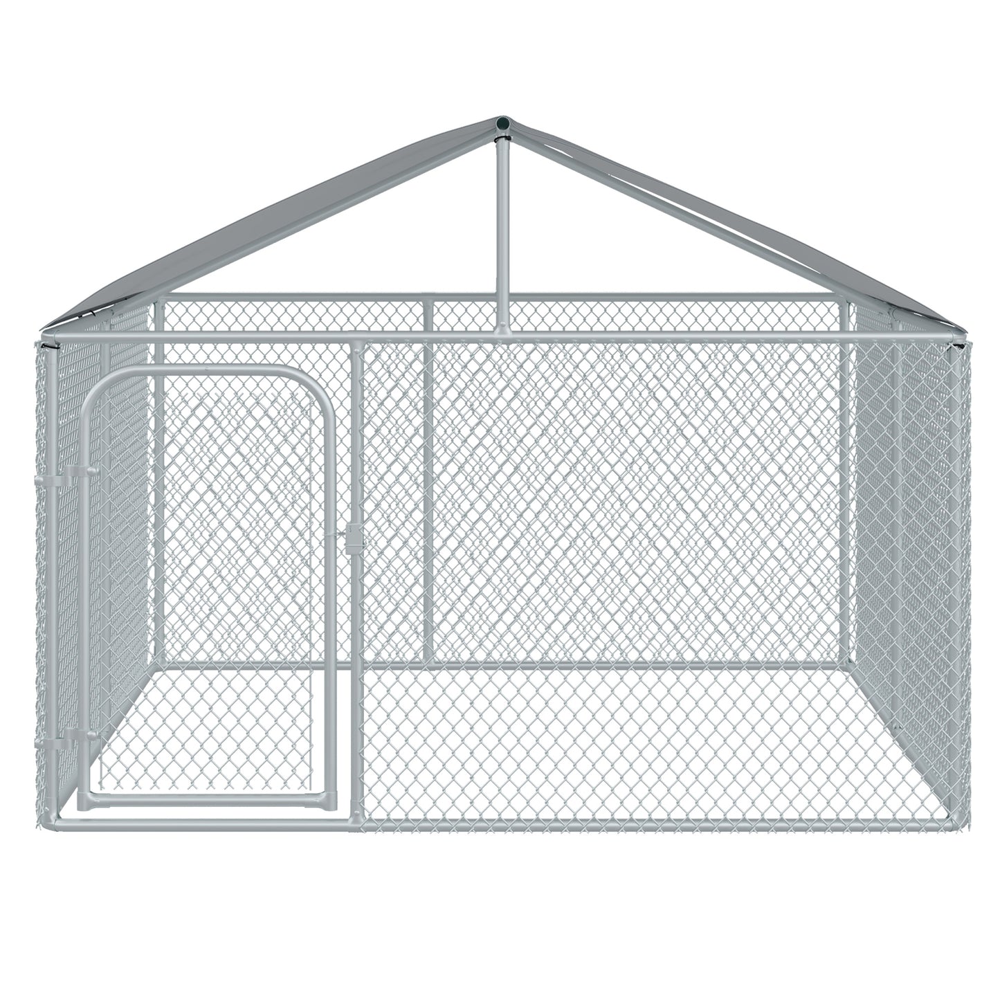 Pawhut Perrera De Exterior De Metal Galvanizado Con Toldo Cerradura_3