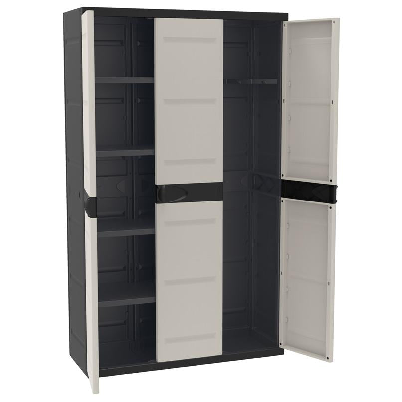 Roupeiro 3 portas com armário para vassouras 105 cm Titânio Plastiken Preto
