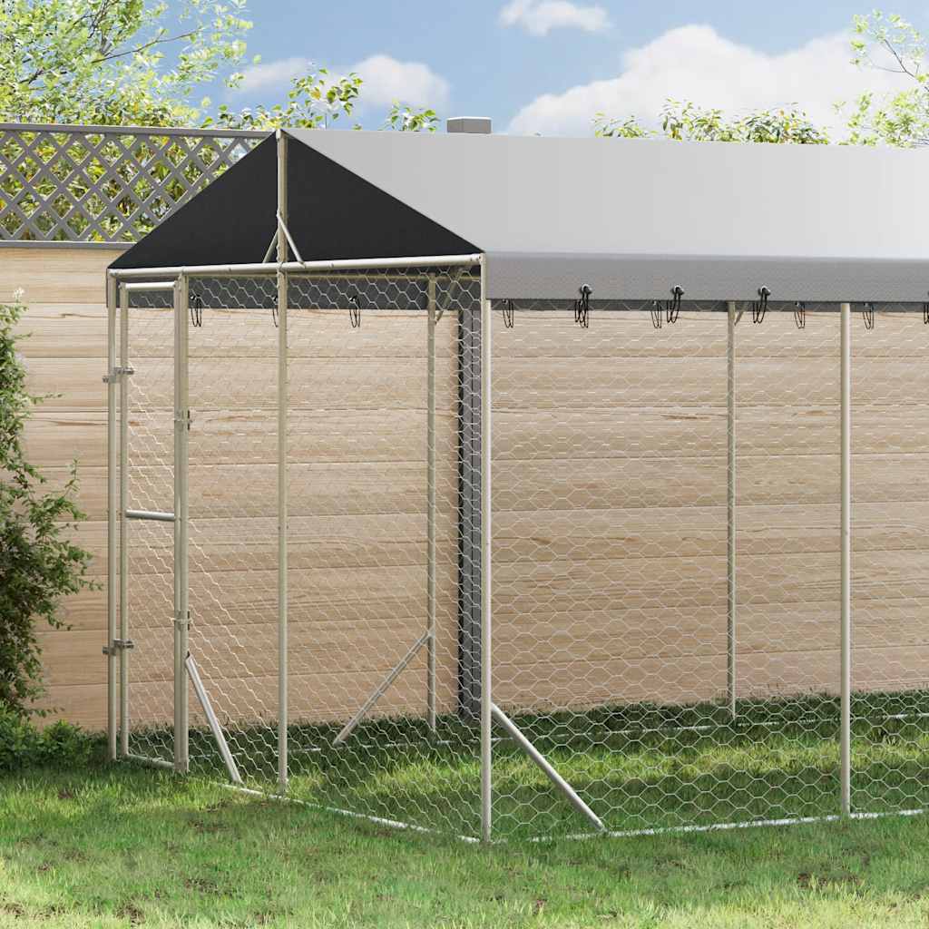 Perrera De Exterior Con Toldo Acero Galvanizado Plata 3x6x2,5 M_1