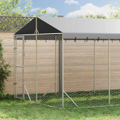 Perrera De Exterior Con Toldo Acero Galvanizado Plata 3x6x2,5 M_1