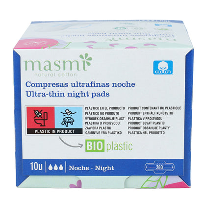 Pensos Noturnos Masmi 100% Algodão Ultra Night Wing, 10 Unidades