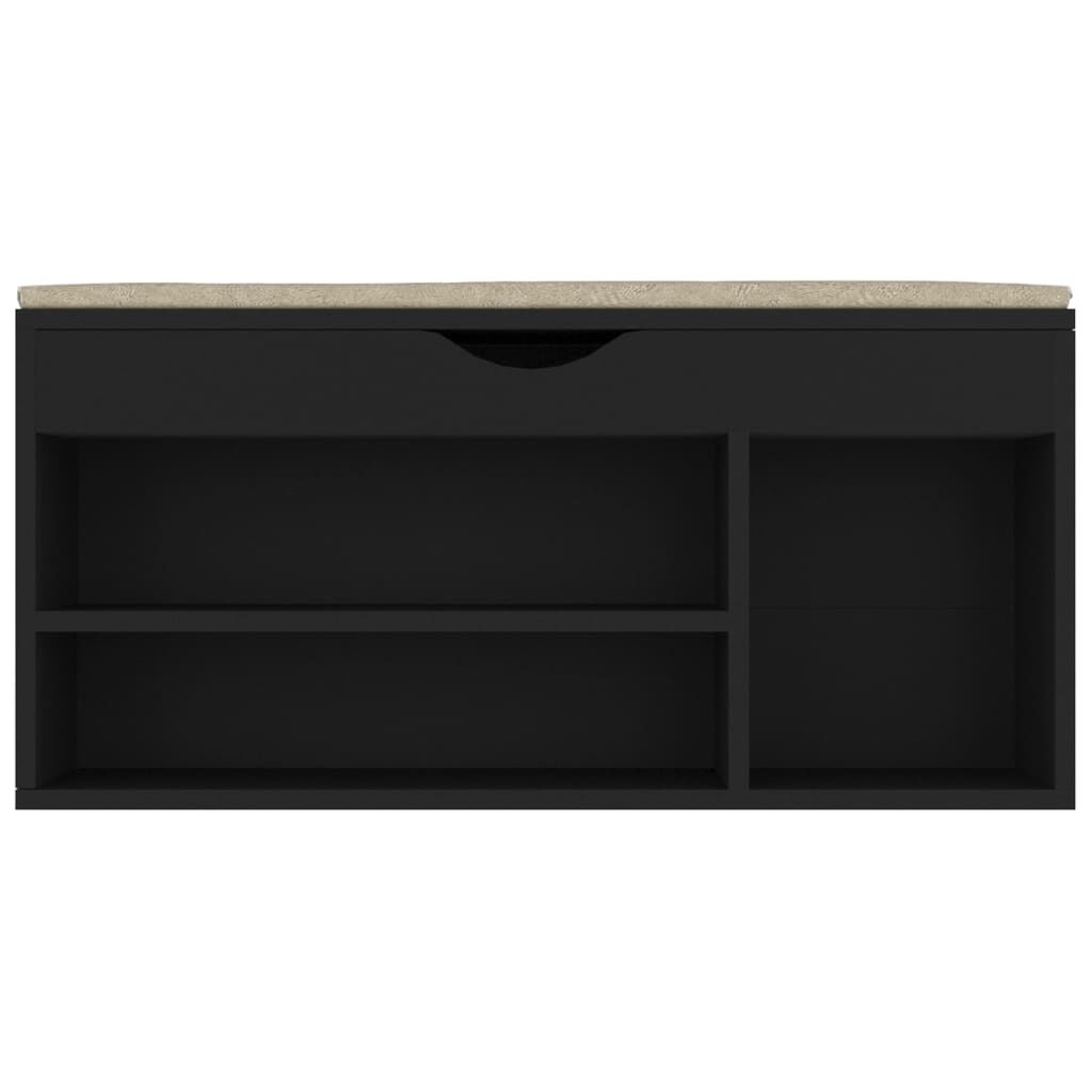 Vidaxl Banco Zapatero Con Cojín Madera Ingeniería Negro 104x30x49 Cm_4