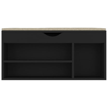 Vidaxl Banco Zapatero Con Cojín Madera Ingeniería Negro 104x30x49 Cm_4
