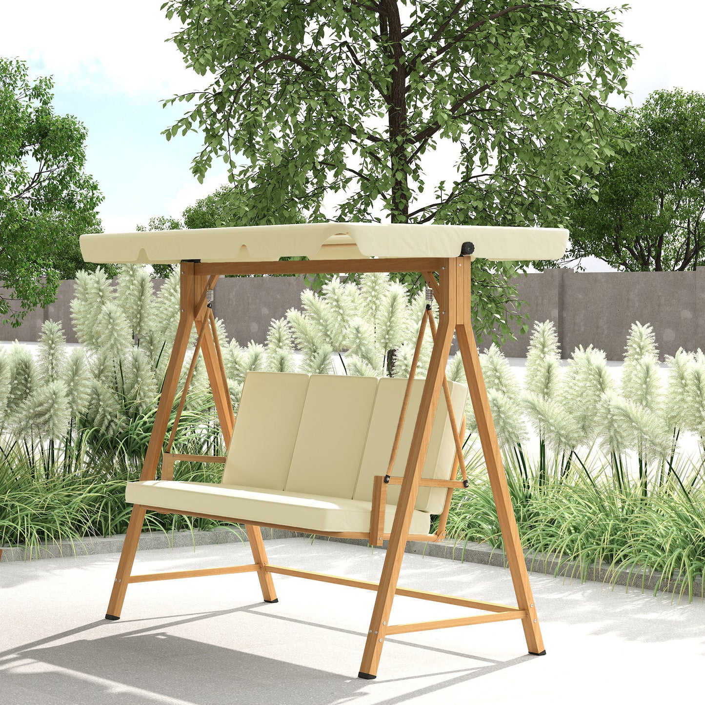 Outsunny Columpio De Jardín Exterior De 3 Plazas Con Toldo Ajustable Beige_4