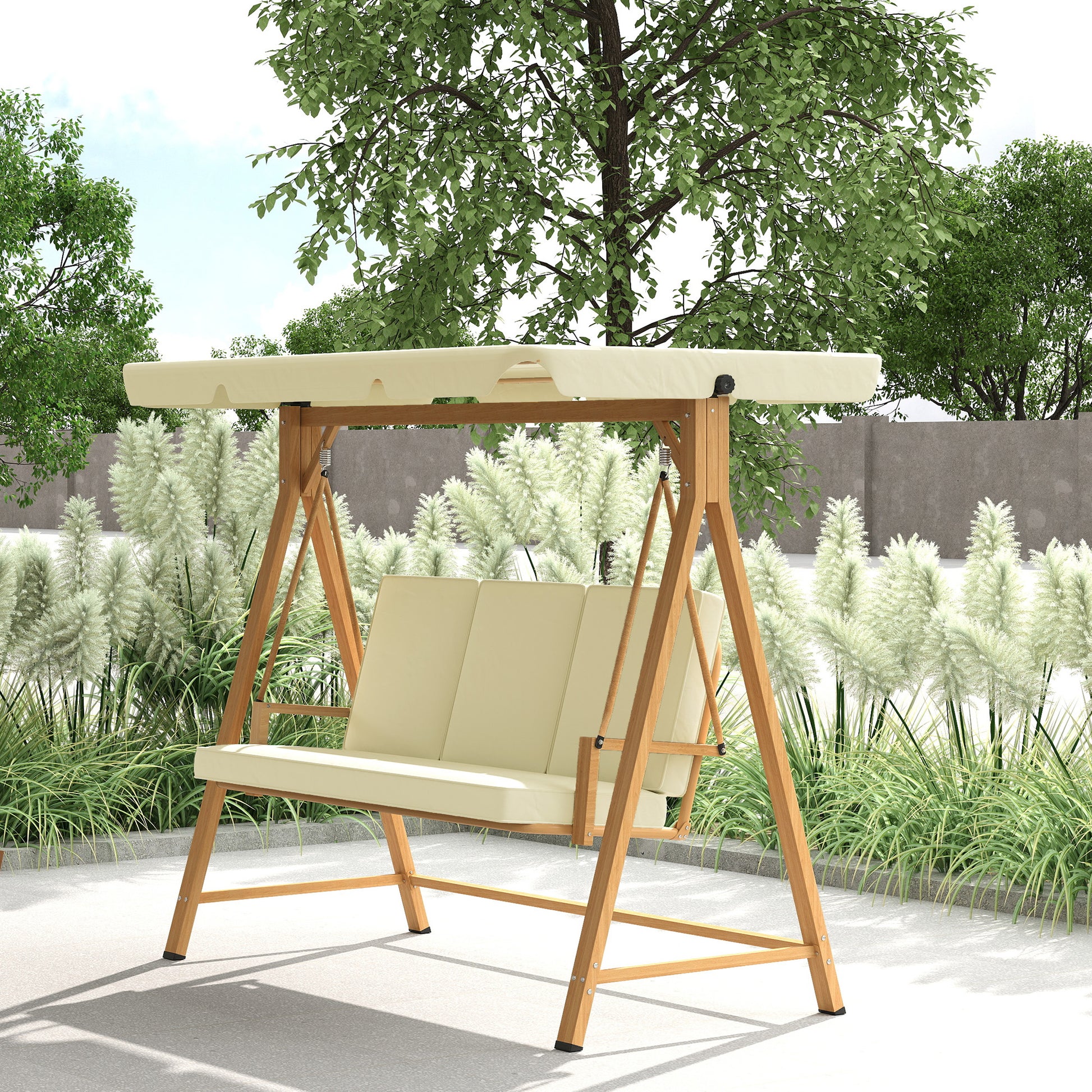 Outsunny Columpio De Jardín Exterior De 3 Plazas Con Toldo Ajustable Beige_4