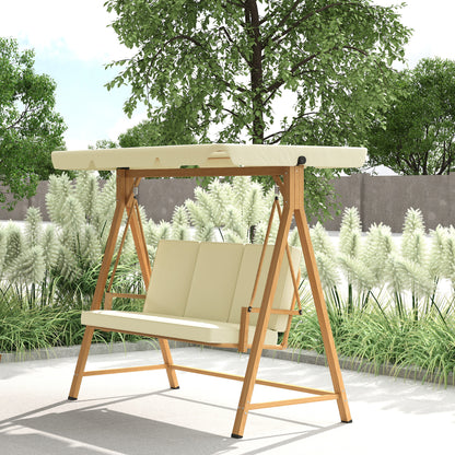 Outsunny Columpio De Jardín Exterior De 3 Plazas Con Toldo Ajustable Beige_4