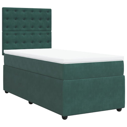 Cama Box Spring Con Colchón Terciopelo Verde Oscuro 90x190 Cm / Vetonek_0