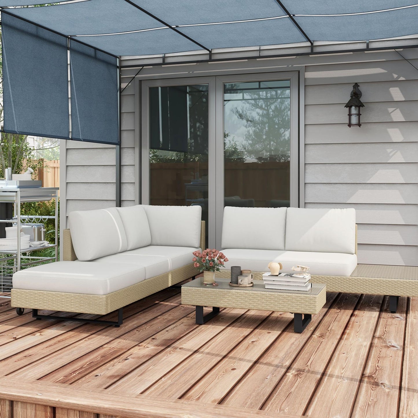 Outsunny Conjunto De Muebles Set De Sofás Ratán 3 Piezas Cojines Extraíbles_1