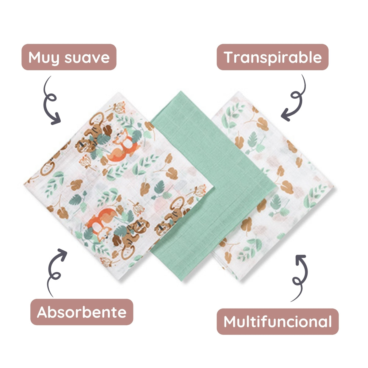 Babyono Pack 3 Muselinas Natural Algodón 70x70 Cm | Suavidad Imprescindible Para Cada Día_3