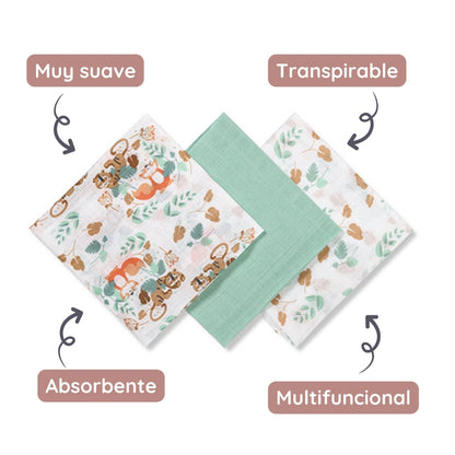 Babyono Pack 3 Muselinas Natural Algodón 70x70 Cm | Suavidad Imprescindible Para Cada Día_3