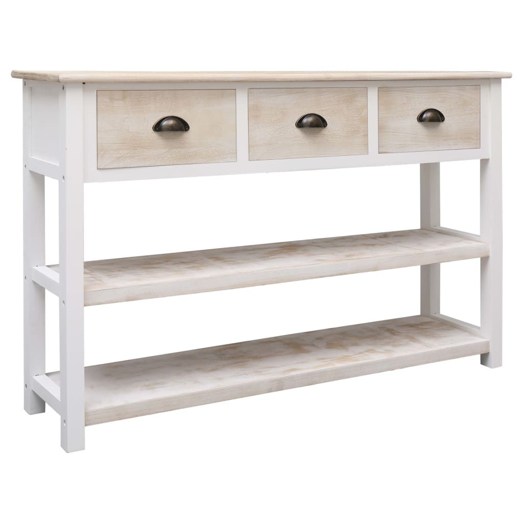 Aparador De Madera Color Natural Y Blanco 115x30x76 Cm_0