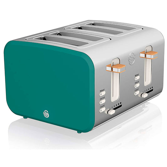 Swan Nordic Tostadora Pan Ranura Ancha 4 Rebanadas, 3 Funciones, 6 Niveles, Diseño Moderno, St14620greneu, Verde 1500w_0