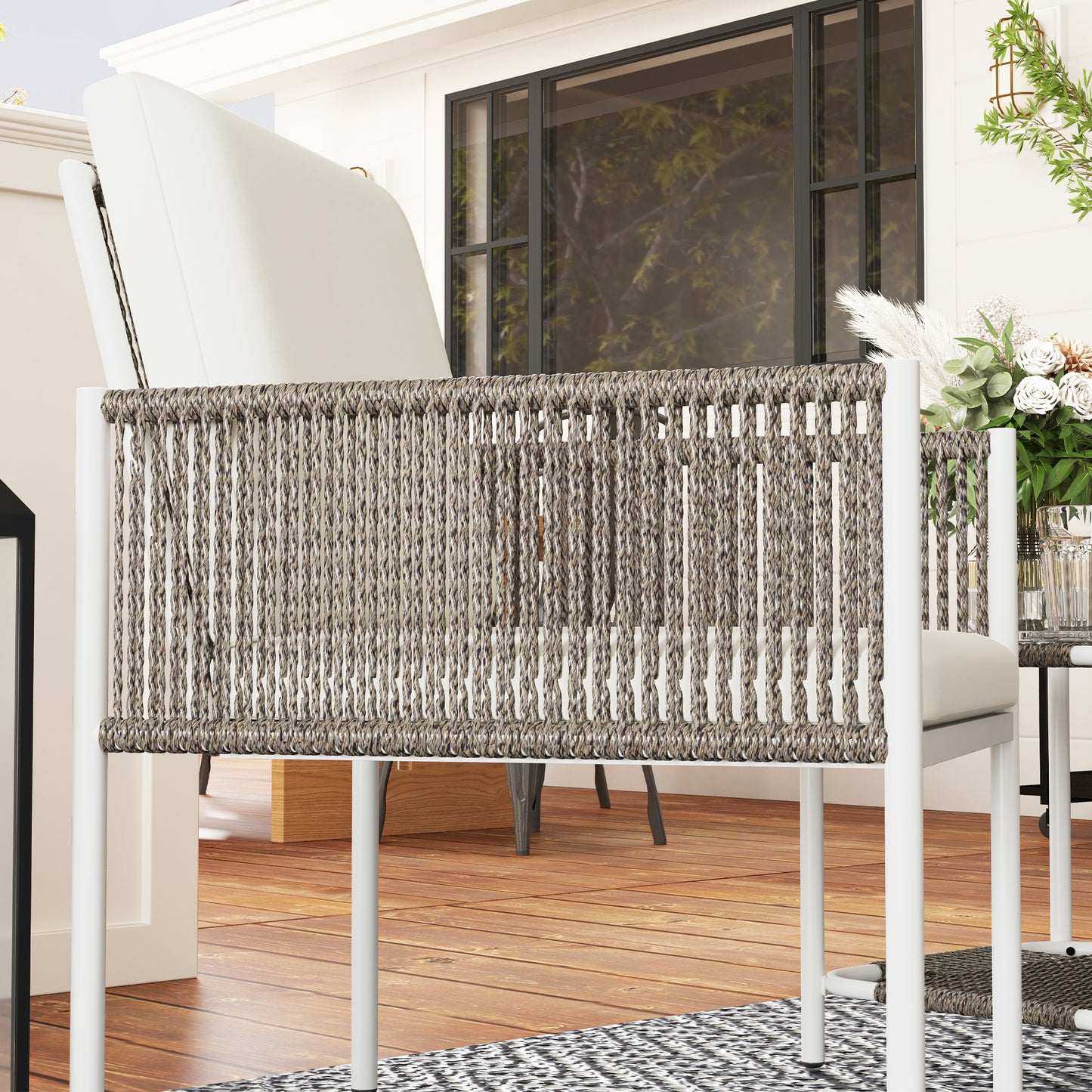 Outsunny Conjunto De Muebles De Ratán 1 Mesa Y 2 Sillas Con Cojines Marrón_4