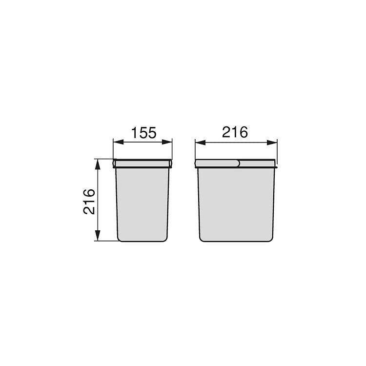 Recipientes para gavetas de cozinha reciclados, Altura 216, 2x12, Plástico cinza antracite Emuca
