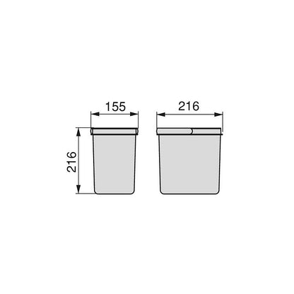 Recipientes para gavetas de cozinha reciclados, Altura 216, 2x12, Plástico cinza antracite Emuca