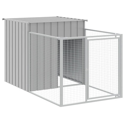 Caseta Para Perro Con Corral Gris Claro 110x201x110 Cm Acero Galvanizado_0