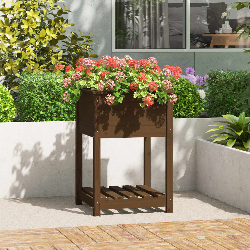 Jardinera De Madera Maciza De Pino Marrón 54x54x81 Cm_1