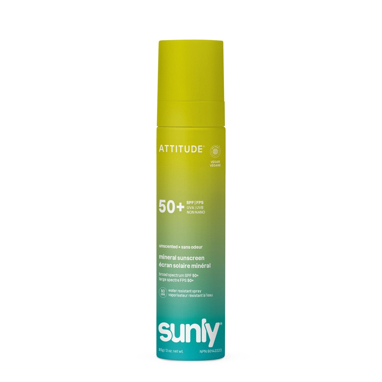 Mineral sunscreen Spray Face & Body SPF 50 unscented Attitude Sunly 75 ml