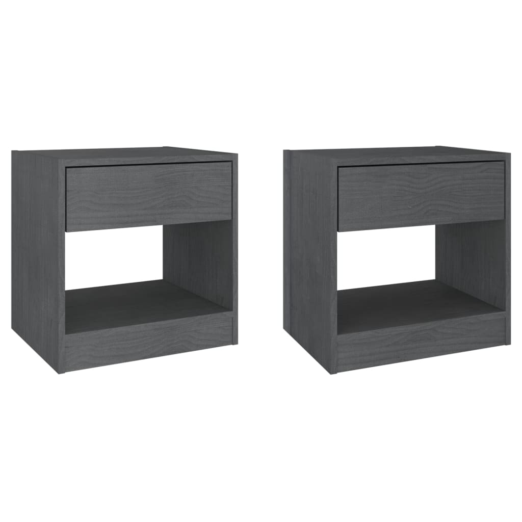 Mesitas De Noche 2 Uds Madera Maciza De Pino Gris 40x31x40 Cm_0