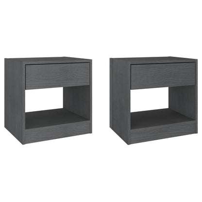 Mesitas De Noche 2 Uds Madera Maciza De Pino Gris 40x31x40 Cm_0