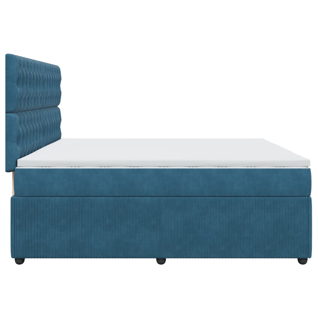 Cama Box Spring Con Colchón Terciopelo Azul Oscuro 200x200 Cm / Vetonek_1