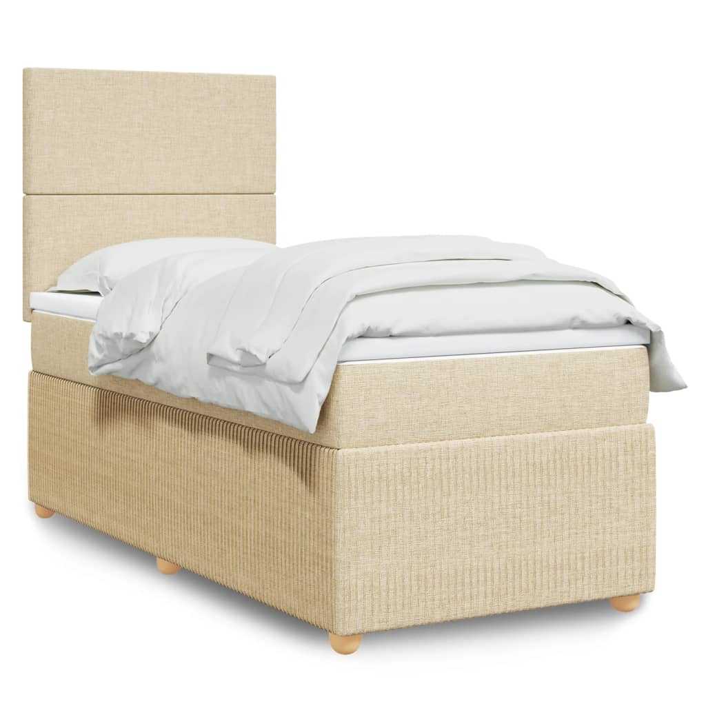Cama Box Spring Con Colchón Tela Color Crema 100x200 Cm / Vetonek_4
