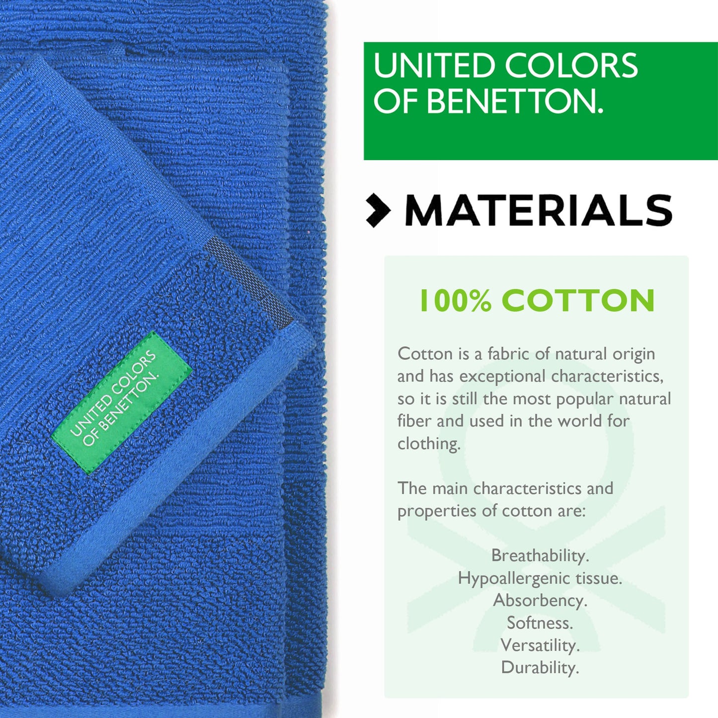 Set 3pcs Toallas De Baño (30x50+50x90+70x140cm) 450 Gsm 100%algodon Azul Casa Benetton