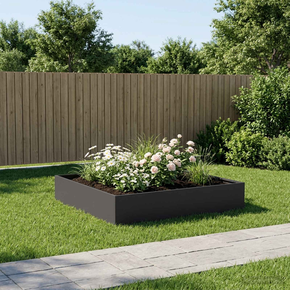 Macetero De Jardín Negro 80 X 80 X 20 Cm Acero Laminado En Frío_1