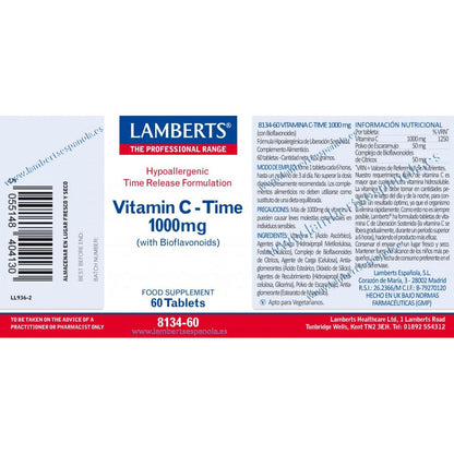 Lamberts Vitamina C 1000 mg Libertação Sustentada com Bioflavonoides e Rosa Mosqueta, 60 Comprimidos
