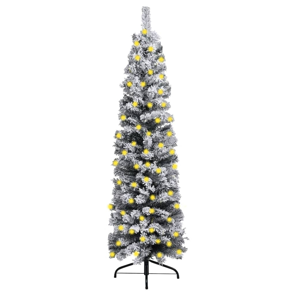 Vidaxl Árbol De Navidad Delgado Con Nieve Pvc Verde 150 Cm_0
